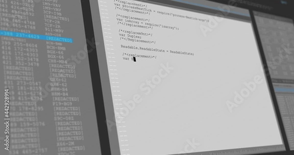 Obraz Image of data processing on gray and blue computer screens