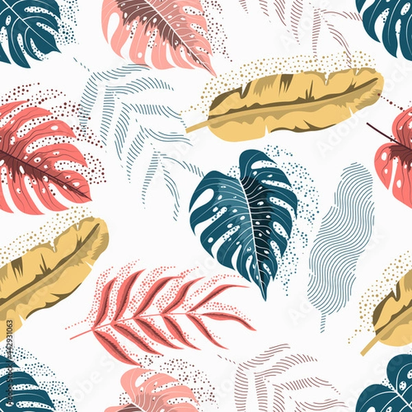 Obraz Seamless pattern of abstract botanical floral tropical leaves vector illustration