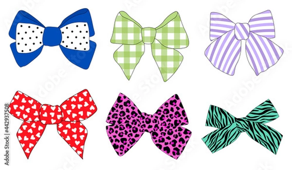 Obraz Bows vector illustration. Ribbons bow leopard spots plaid hearts stripe