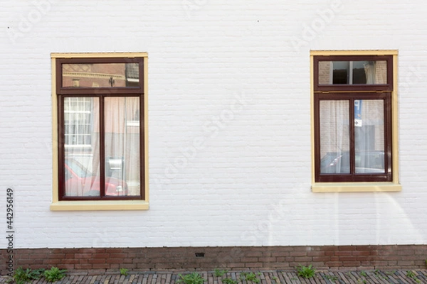 Fototapeta Authentic colorful brick house fronts - facades in the historical center of  Zutphen, The Netherlands.