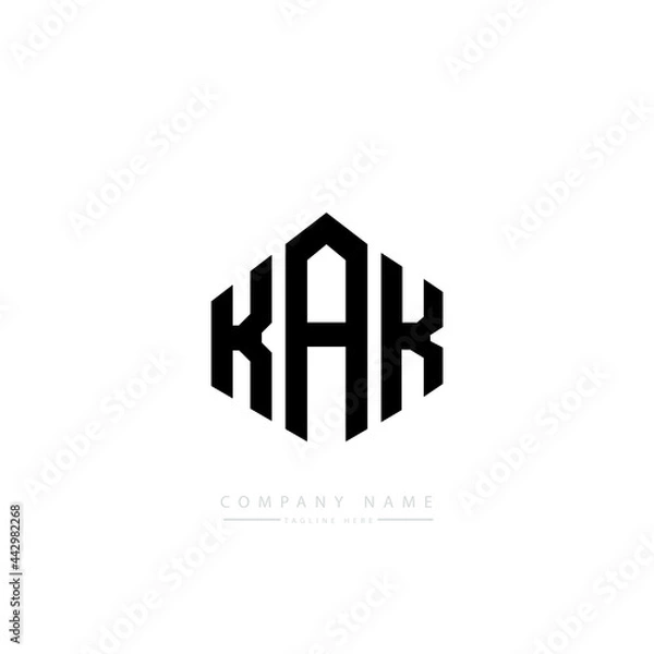 Obraz KAK letter logo design with polygon shape. KAK polygon logo monogram. KAK cube logo design. KAK hexagon vector logo template white and black colors. KAK monogram, KAK business and real estate logo. 