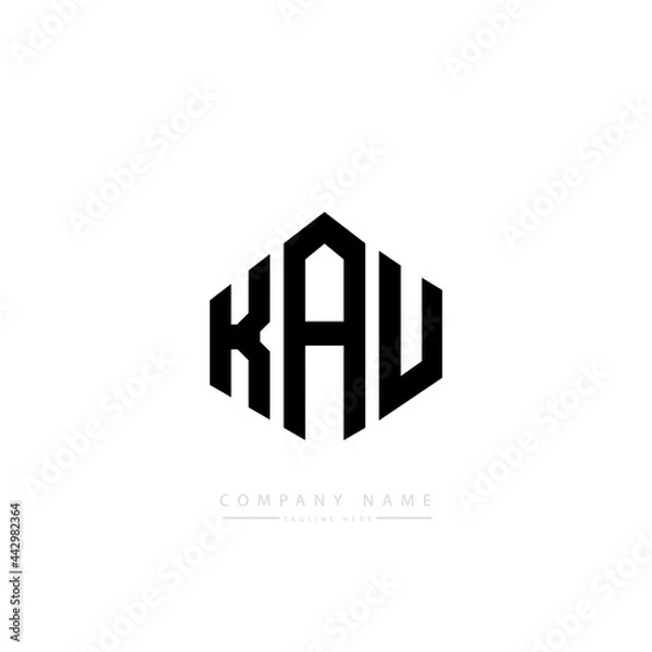 Fototapeta KAU letter logo design with polygon shape. KAU polygon logo monogram. KAU cube logo design. KAU hexagon vector logo template white and black colors. KAU monogram, KAU business and real estate logo. 