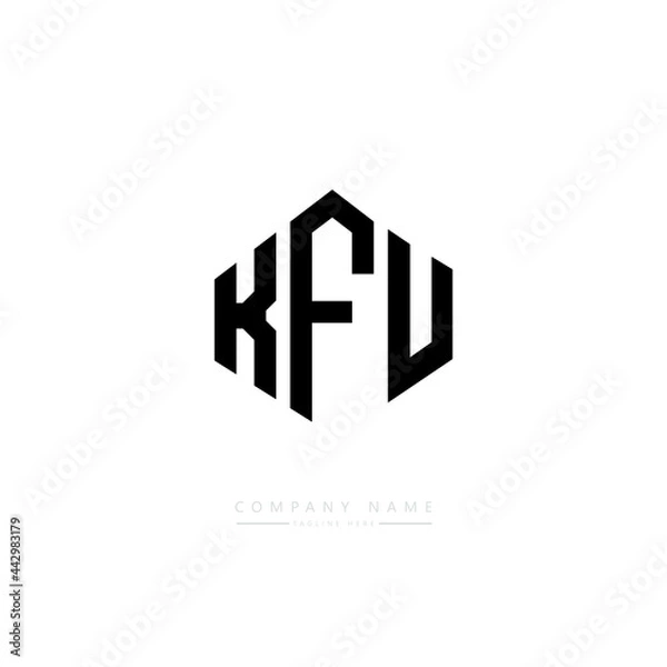 Obraz KFU letter logo design with polygon shape. KFU polygon logo monogram. KFU cube logo design. KFU hexagon vector logo template white and black colors. KFU monogram, KFU business and real estate logo. 