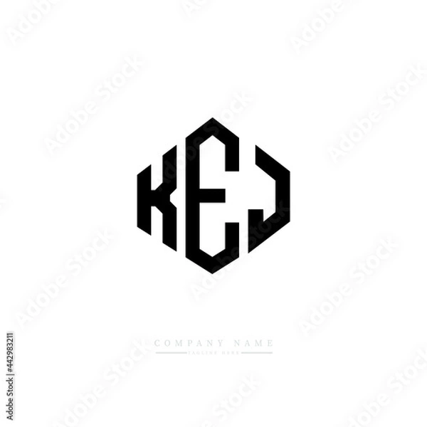 Obraz KEJ letter logo design with polygon shape. KEJ polygon logo monogram. KEJ cube logo design. KEJ hexagon vector logo template white and black colors. KEJ monogram, KEJ business and real estate logo. 