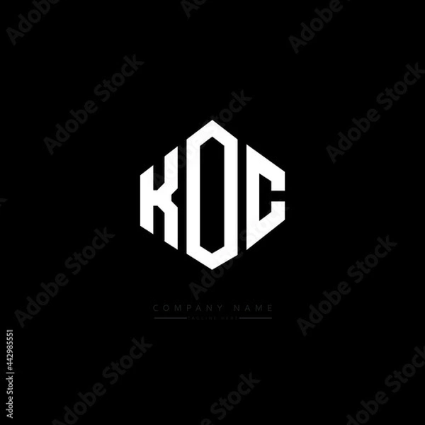 Fototapeta KOC letter logo design with polygon shape. KOC polygon logo monogram. KOC cube logo design. KOC hexagon vector logo template white and black colors. KOC monogram, KOC business and real estate logo. 