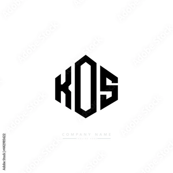 Fototapeta KOS letter logo design with polygon shape. KOS polygon logo monogram. KOS cube logo design. KOS hexagon vector logo template white and black colors. KOS monogram, KOS business and real estate logo. 