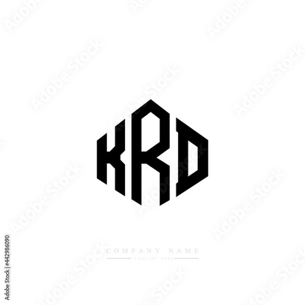 Fototapeta KRD letter logo design with polygon shape. KRD polygon logo monogram. KRD cube logo design. KRD hexagon vector logo template white and black colors. KRD monogram, KRD business and real estate logo. 