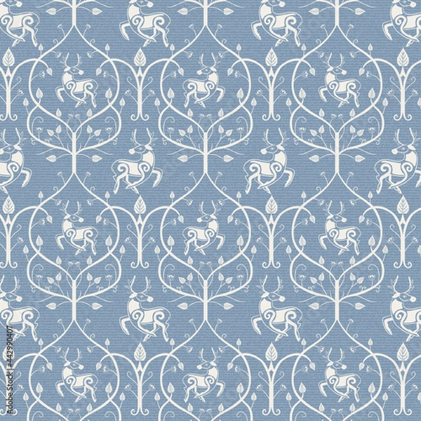 Fototapeta Ancient Style Deer and Beech Forest Pattern