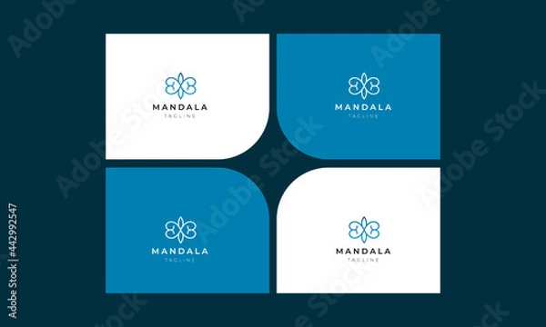 Fototapeta Blue mandala logo for company design. minimalist mandalas shape abstract vector logo template.