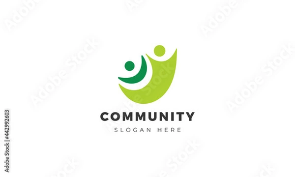 Fototapeta Modern community logo for company design. Abstract minimal green people vector logo template.