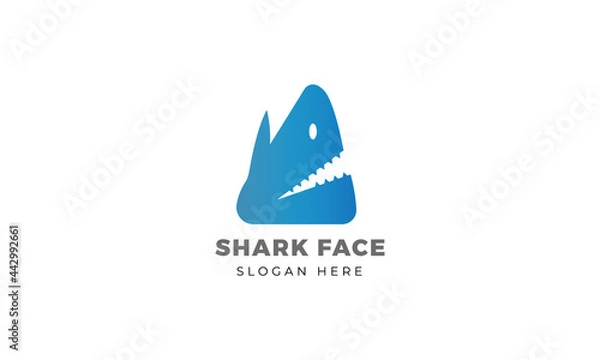 Fototapeta Abstract shark face logo for company design and flat minimalist fish vector logo template.