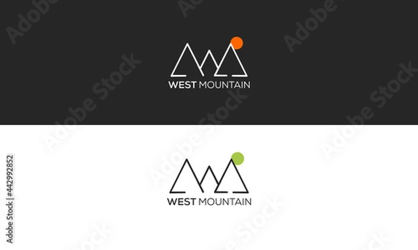 Fototapeta Minimalist mountain logo for company design. flat line and modern abstract vector logo template.