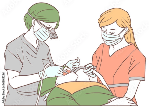 Obraz 歯医者さんの治療（女医）シンプルカラー