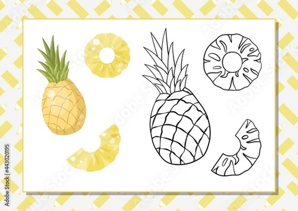 Fototapeta The task for preschool children to develop fine motor skills. Vector illustration. Worksheet for printing. Yellow pineapple.