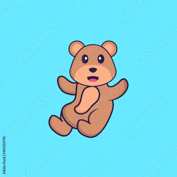 Fototapeta Cute bear is flying. Animal cartoon concept isolated. Can used for t-shirt, greeting card, invitation card or mascot. Flat Cartoon Style