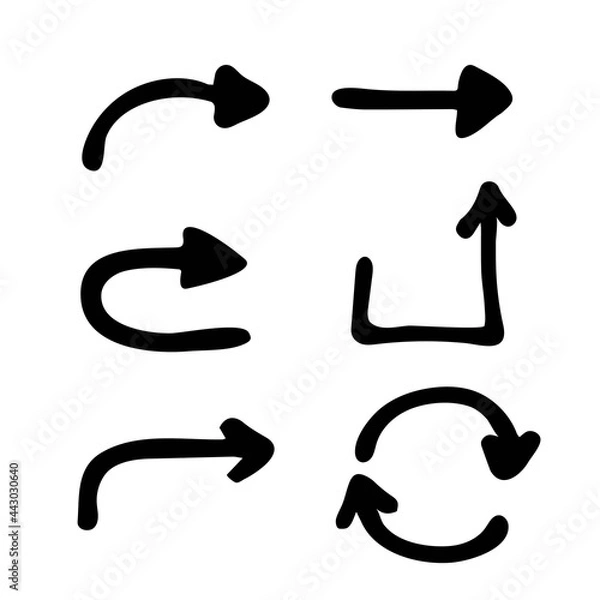 Fototapeta Set of different doodle arrows. Hand drawing. Vector objects