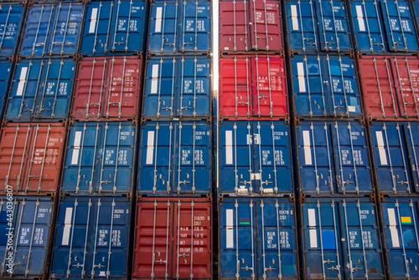 Obraz import export concept.Containers box from Cargo freight ship
