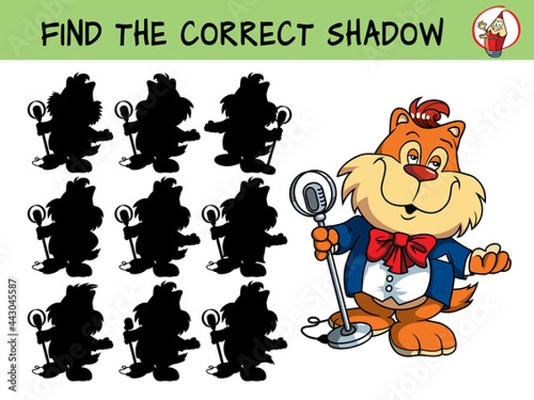 Obraz Pop star. Singing cat. Find the correct shadow