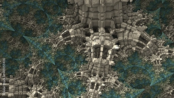 Fototapeta Fantastic 3D fractal background with recursive structures und shapes.