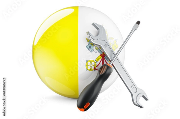 Fototapeta Service and repair in Vatican concept. Screwdriver and wrench with Vatican flag, 3D rendering