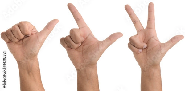 Obraz Hand gestures - One, two, three / 1-2-3 - isolated on white
