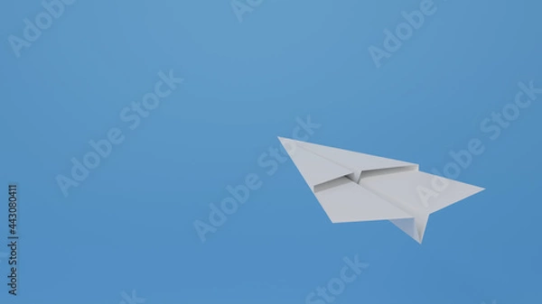 Fototapeta one white paper plane pointing up on blue background, air mailing, business direction concept, 3d rendering illustration