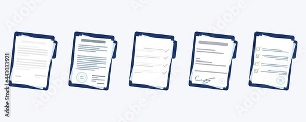 Fototapeta Folder with documents set. Clipboards with papers symbols.