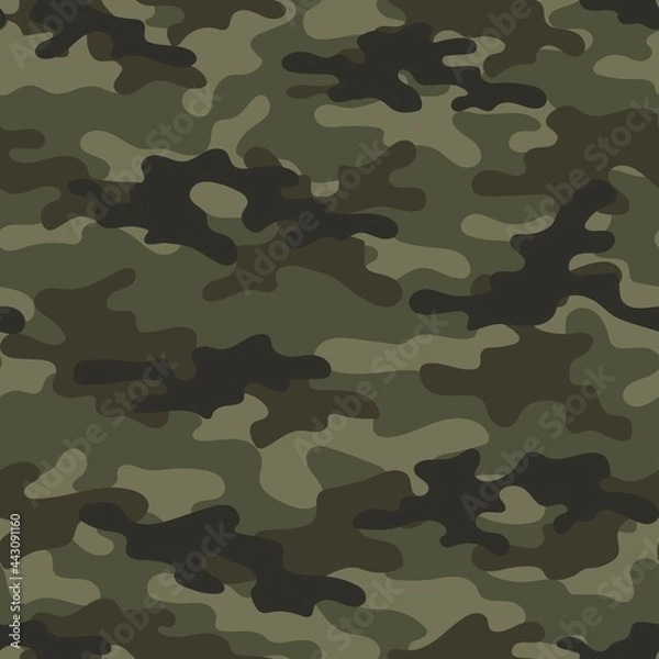 Fototapeta Camouflage texture seamless pattern. Abstract modern military green camo background for fabric and fashion textile print. Vector illustration.
