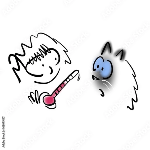 Fototapeta Man is going to measure a cat's temperature