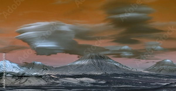 Fototapeta Kamchatka, the invasion of lenticular clouds over the Koryaksky volcano