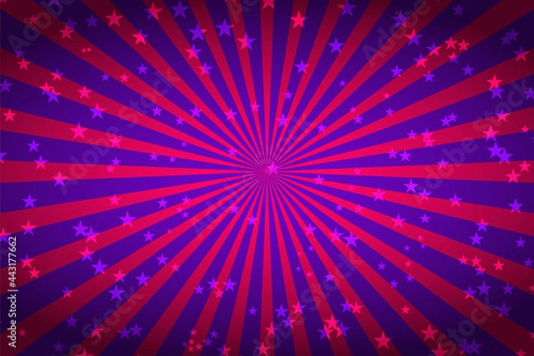 Fototapeta Pop art pink and blue background with stars and rays