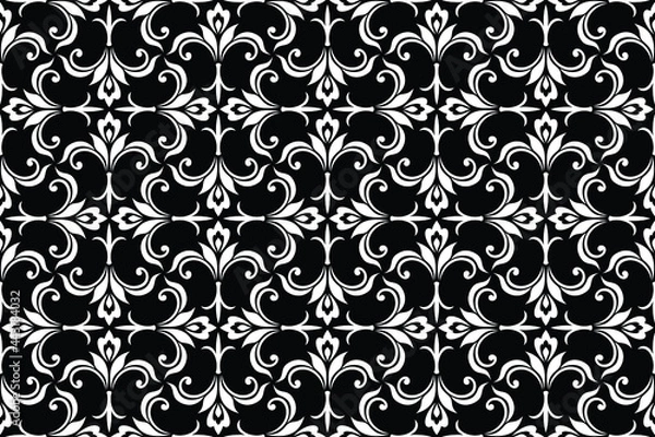 Fototapeta Floral seamless pattern with baroque style ornament. Modern stylish texture. Black and white. Repeating vector background.