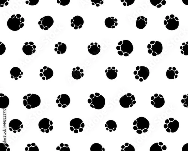 Fototapeta Black footprints of elephants on a white background, Seamless pattern