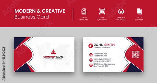 Fototapeta Modern & Creative Business Card Template Design, With Red Color, In Vector File