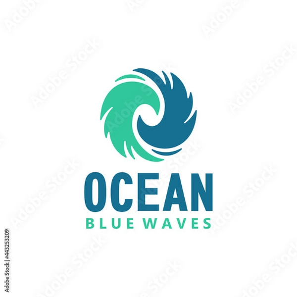 Fototapeta Simple Stylish Ocean Blue Waves Symbol Logo Design