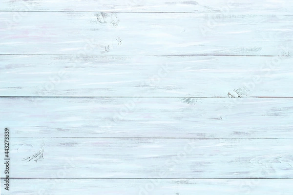 Obraz Light blue wooden background, empty backdrop, horizontal direction of boards, copy space