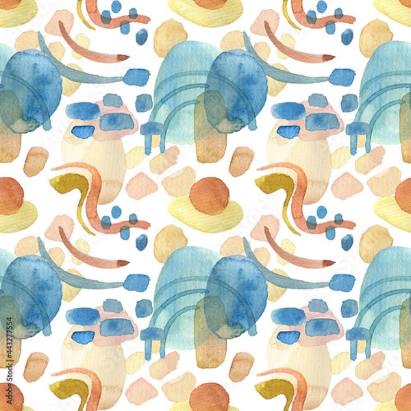 Obraz Modern abstract seamless pattern with flowing watercolor lines in yellow-brown and blue colors.Stylish simple abstract hand-drawn background.
