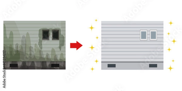 Fototapeta イラスト素材: 外壁の汚れ・洗浄と清掃のベクター素材