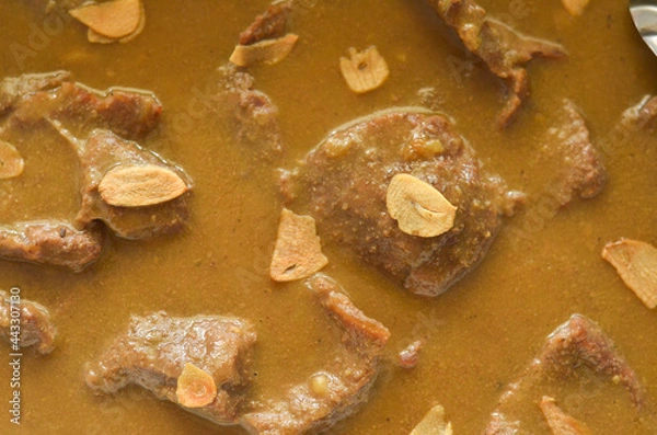 Fototapeta Sliced beef steak with mushroom sauce food background