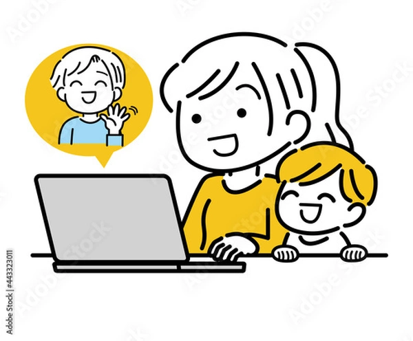 Fototapeta 親子　パソコン　楽しむ　おうち時間　テレビ電話