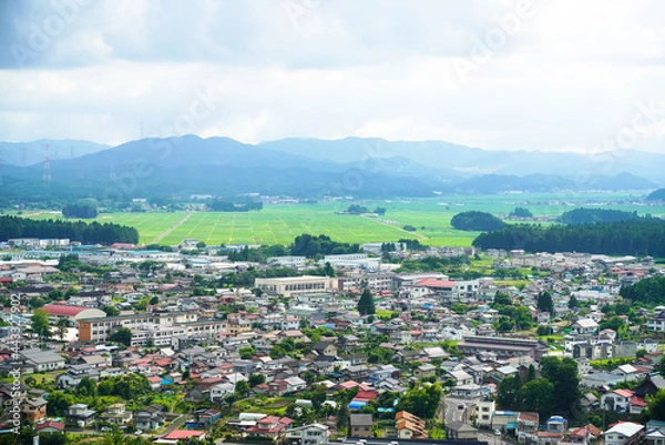 Fototapeta 福島県石川郡浅川町の城山公園から望む町並