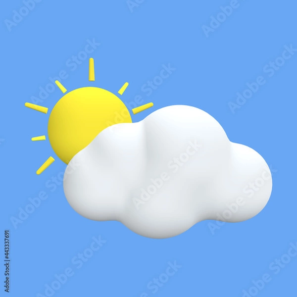 Fototapeta 3D rendering sun and cloud icons used to inform sunny weather 