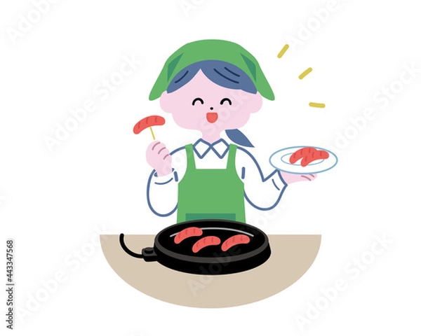 Fototapeta ウインナーの試食を促す実演販売の女性