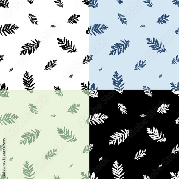 Fototapeta set of seamless patterns with leaves silhouettes of grass. Ornament for decoration and printing on fabric. Design element. Vector