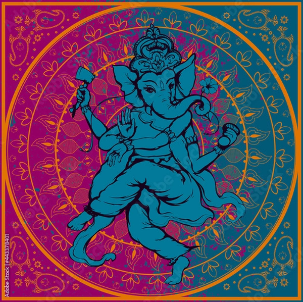 Fototapeta The Indian god Ganesh on mandala background