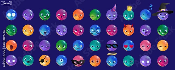 Fototapeta Big set of emoticons with different mood. Collection of cartoon emoji faces in different expressions.