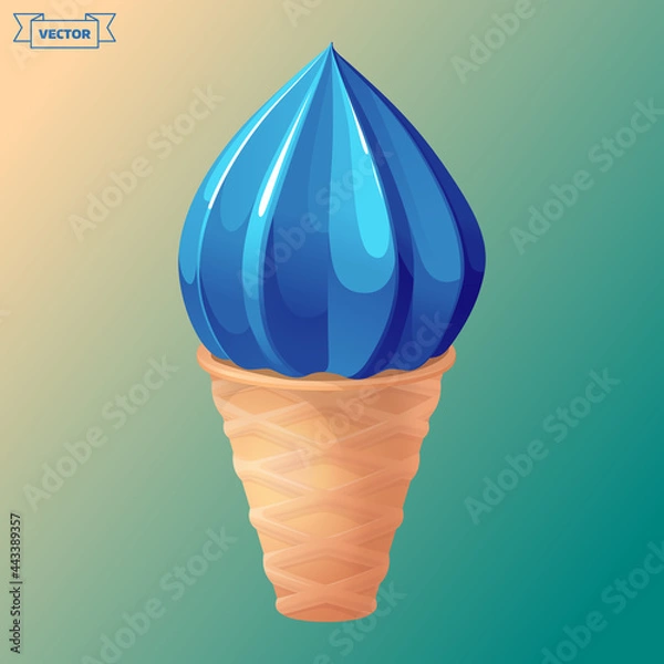 Fototapeta Blue soft ice cream cone. Vector illustration