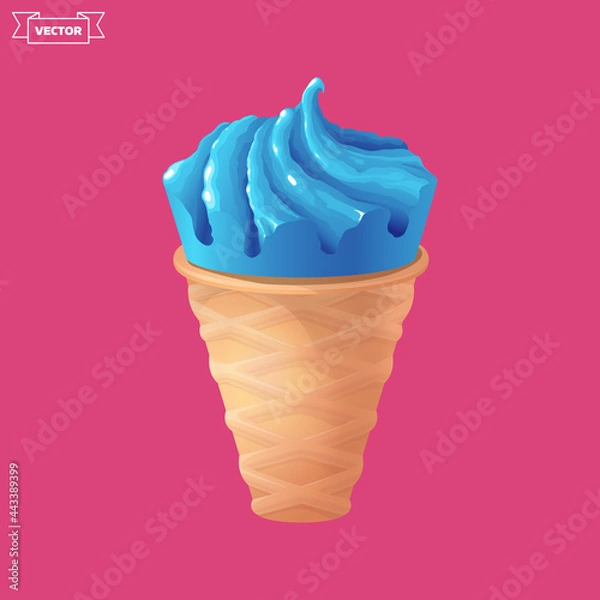 Fototapeta Blue soft ice cream cone. Vector illustration