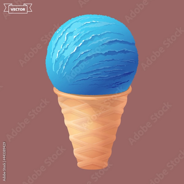 Fototapeta Blue soft ice cream cone. Vector illustration