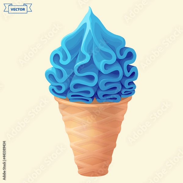 Fototapeta Blue soft ice cream cone. Vector illustration